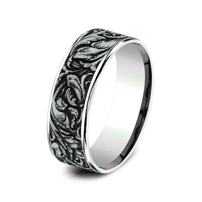 Benchmark Men's 7mm Polished Edge Vine Wedding Ring in 14K White Gold