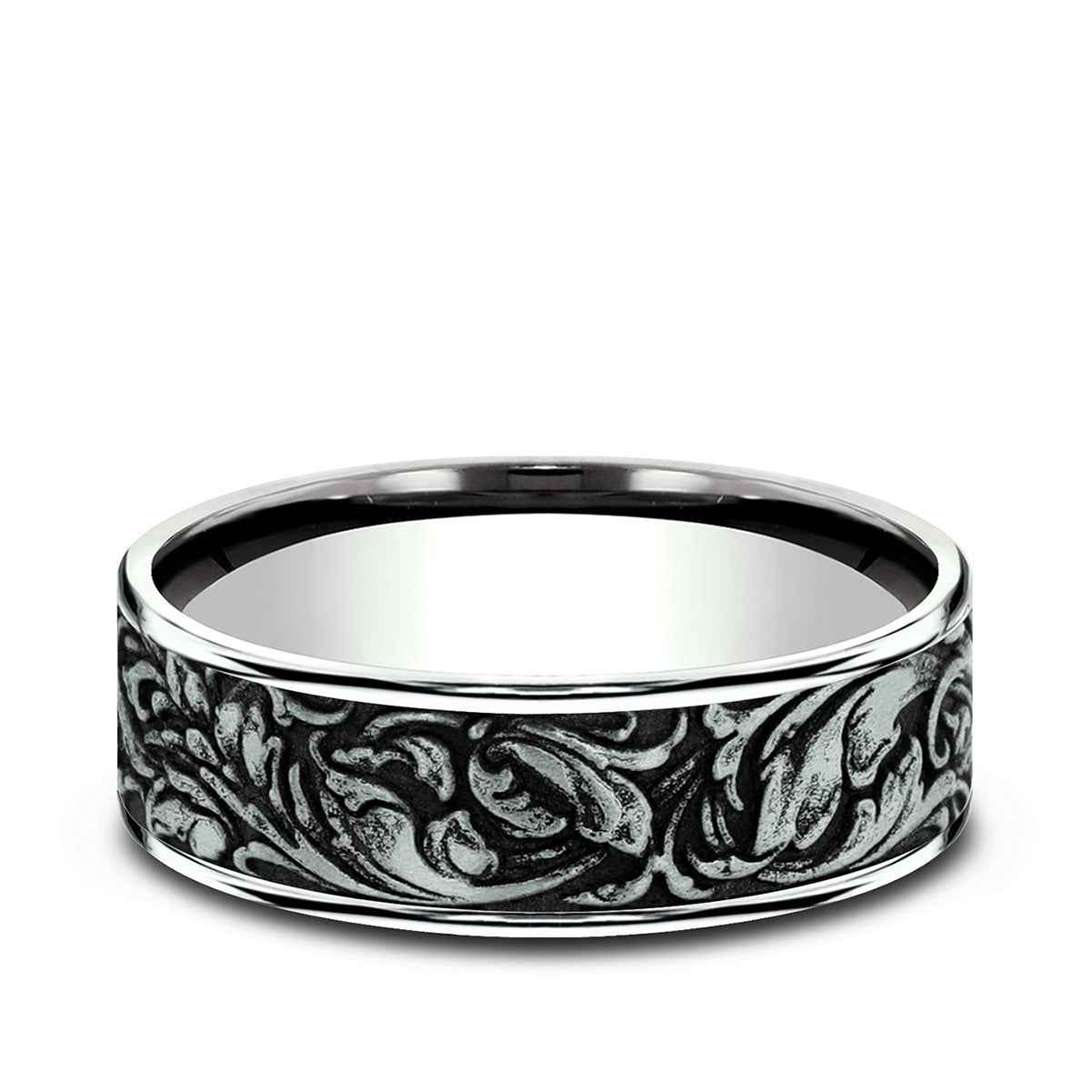 Benchmark Men's 7mm Polished Edge Vine Wedding Ring in 14K White Gold