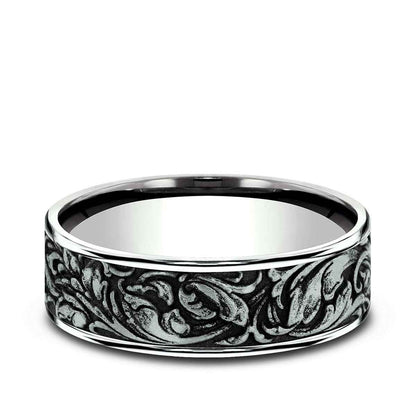 Benchmark Men's 7mm Polished Edge Vine Wedding Ring in 14K White Gold