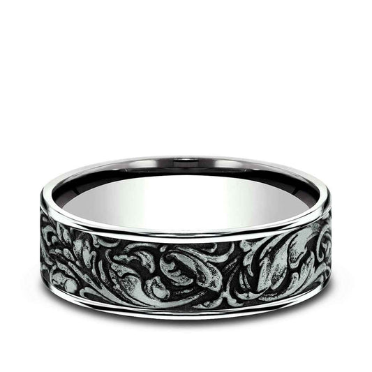 Benchmark Men's 7mm Polished Edge Vine Wedding Ring in 14K White Gold