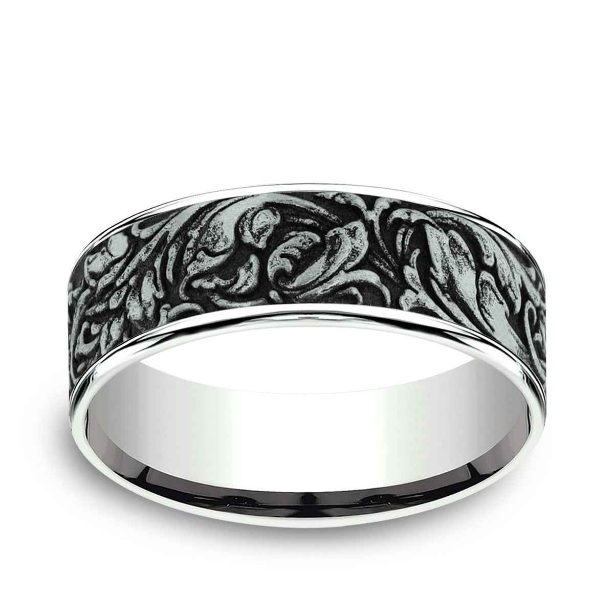 Benchmark Men's 7mm Polished Edge Vine Wedding Ring in 14K White Gold