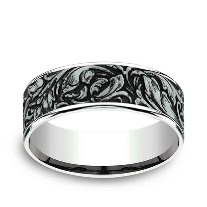 Benchmark Men's 7mm Polished Edge Vine Wedding Ring in 14K White Gold