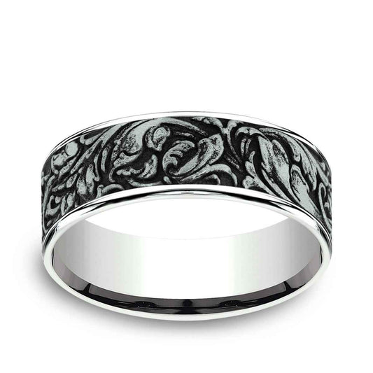 Benchmark Men's 7mm Polished Edge Vine Wedding Ring in 14K White Gold