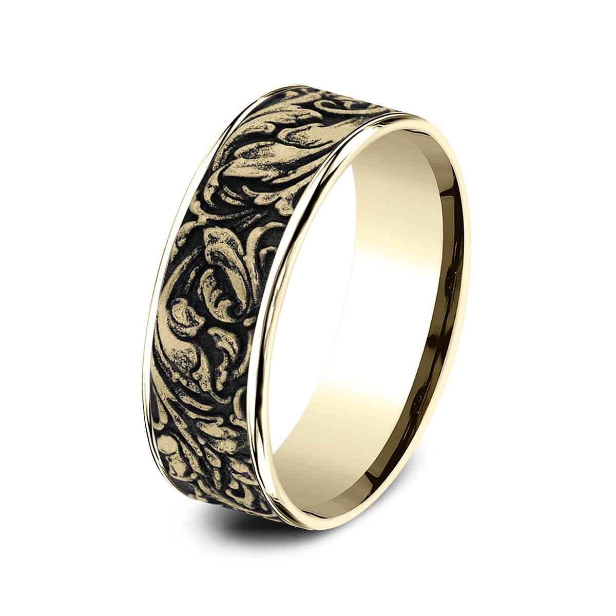 Benchmark Men's 7mm Polished Edge Vine Wedding Ring in 14K Yellow Gold
