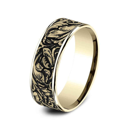 Benchmark Men's 7mm Polished Edge Vine Wedding Ring in 14K Yellow Gold