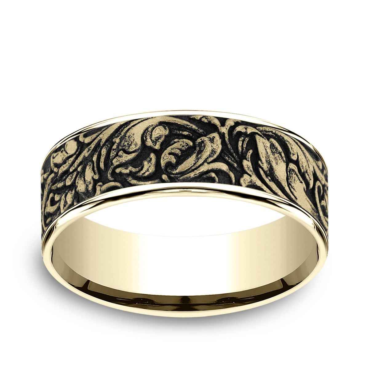 Benchmark Men's 7mm Polished Edge Vine Wedding Ring in 14K Yellow Gold