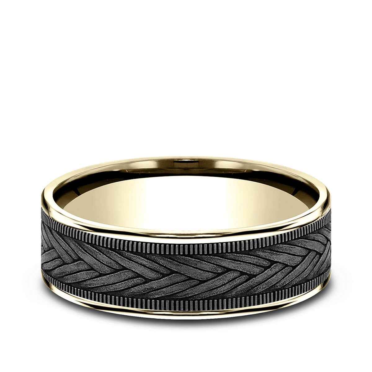 Benchmark Men's 7.5mm Wheat Weave Wedding Ring in 14K Yellow Gold & Grey Tantalum