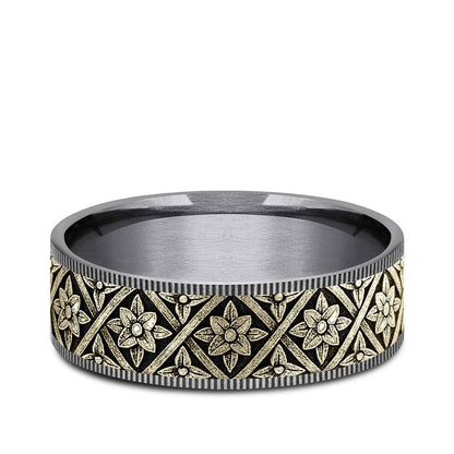 Benchmark Men's 7.5mm Thin Edge Floral Weave Wedding Ring in Grey Tantalum