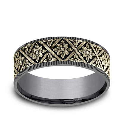 Benchmark Men's 7.5mm Thin Edge Floral Weave Wedding Ring in Grey Tantalum