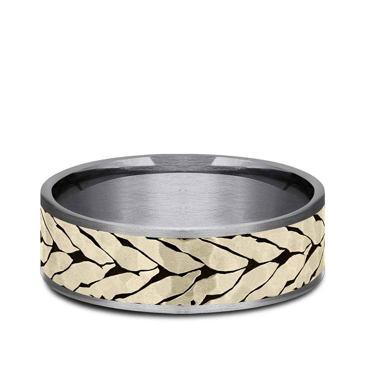 Benchmark Men's 7.5mm Hammered Chevron Wedding Ring in Grey Tantalum & 14K Yellow Gold