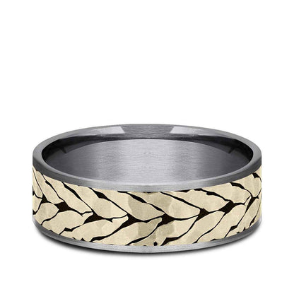Benchmark Men's 7.5mm Hammered Chevron Wedding Ring in Grey Tantalum & 14K Yellow Gold