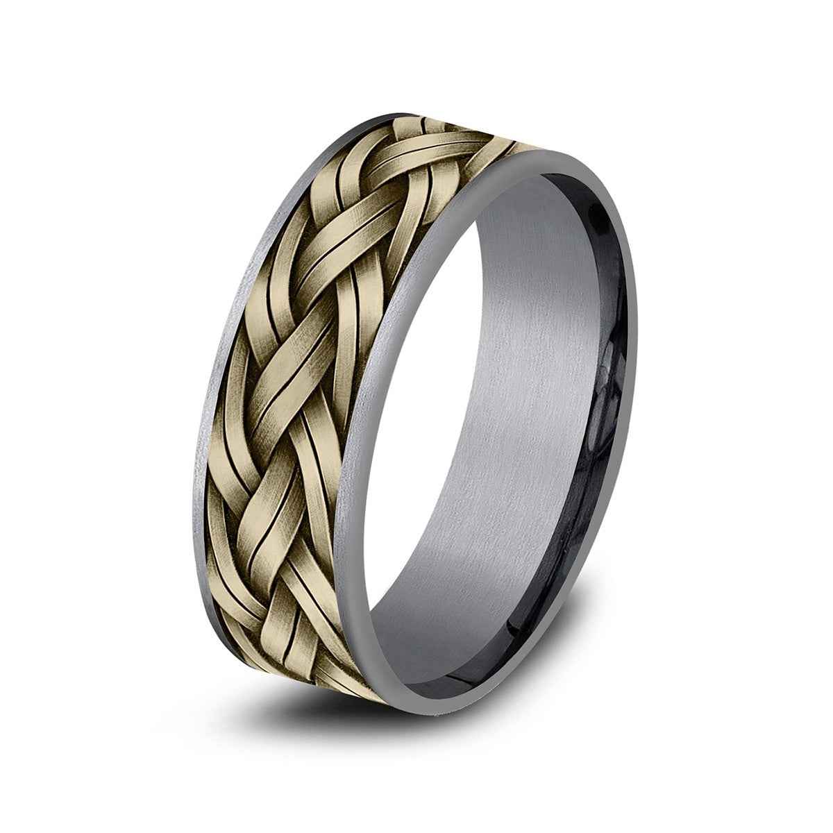 Benchmark Men's 7.5mm Braided Rope Wedding Ring in Grey Tantalum & 14K Yellow Gold