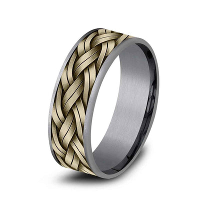 Benchmark Men's 7.5mm Braided Rope Wedding Ring in Grey Tantalum & 14K Yellow Gold