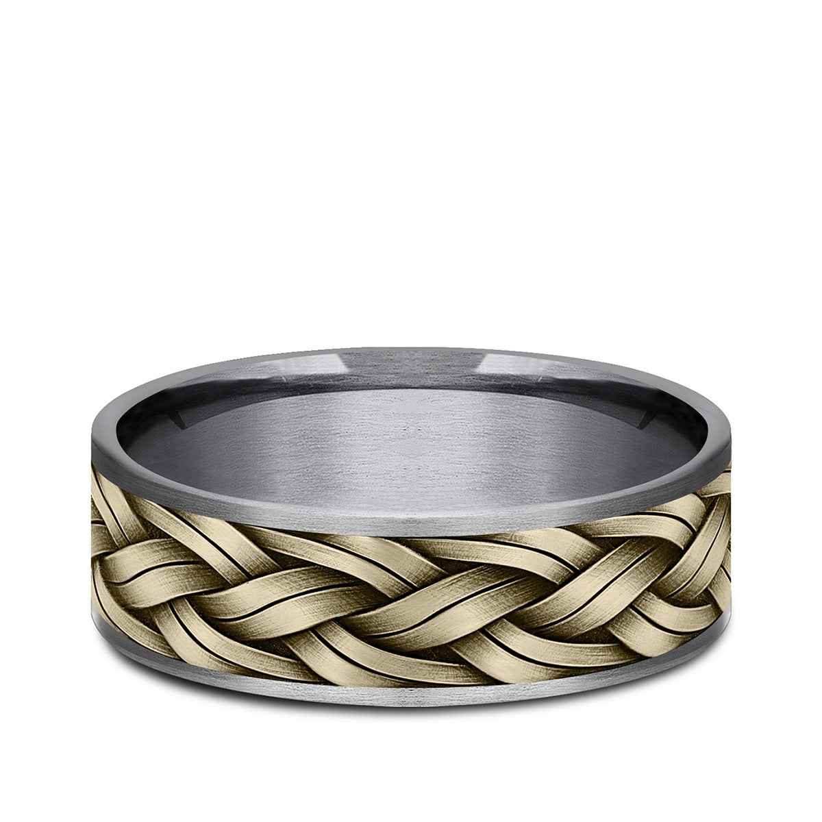 Benchmark Men's 7.5mm Braided Rope Wedding Ring in Grey Tantalum & 14K Yellow Gold