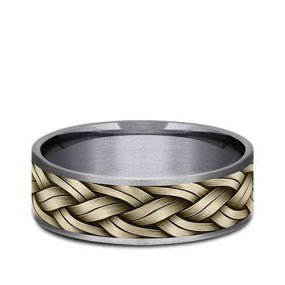 Benchmark Men's 7.5mm Braided Rope Wedding Ring in Grey Tantalum & 14K Yellow Gold