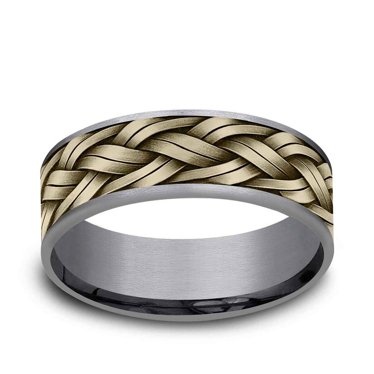 Benchmark Men's 7.5mm Braided Rope Wedding Ring in Grey Tantalum & 14K Yellow Gold