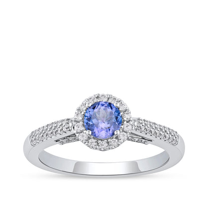 Tanzanite & 1/4 ct. tw. Diamond Halo Engagement Ring in 14K White Gold