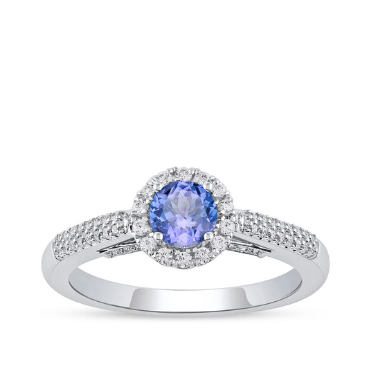 Tanzanite & 1/4 ct. tw. Diamond Halo Engagement Ring in 14K White Gold