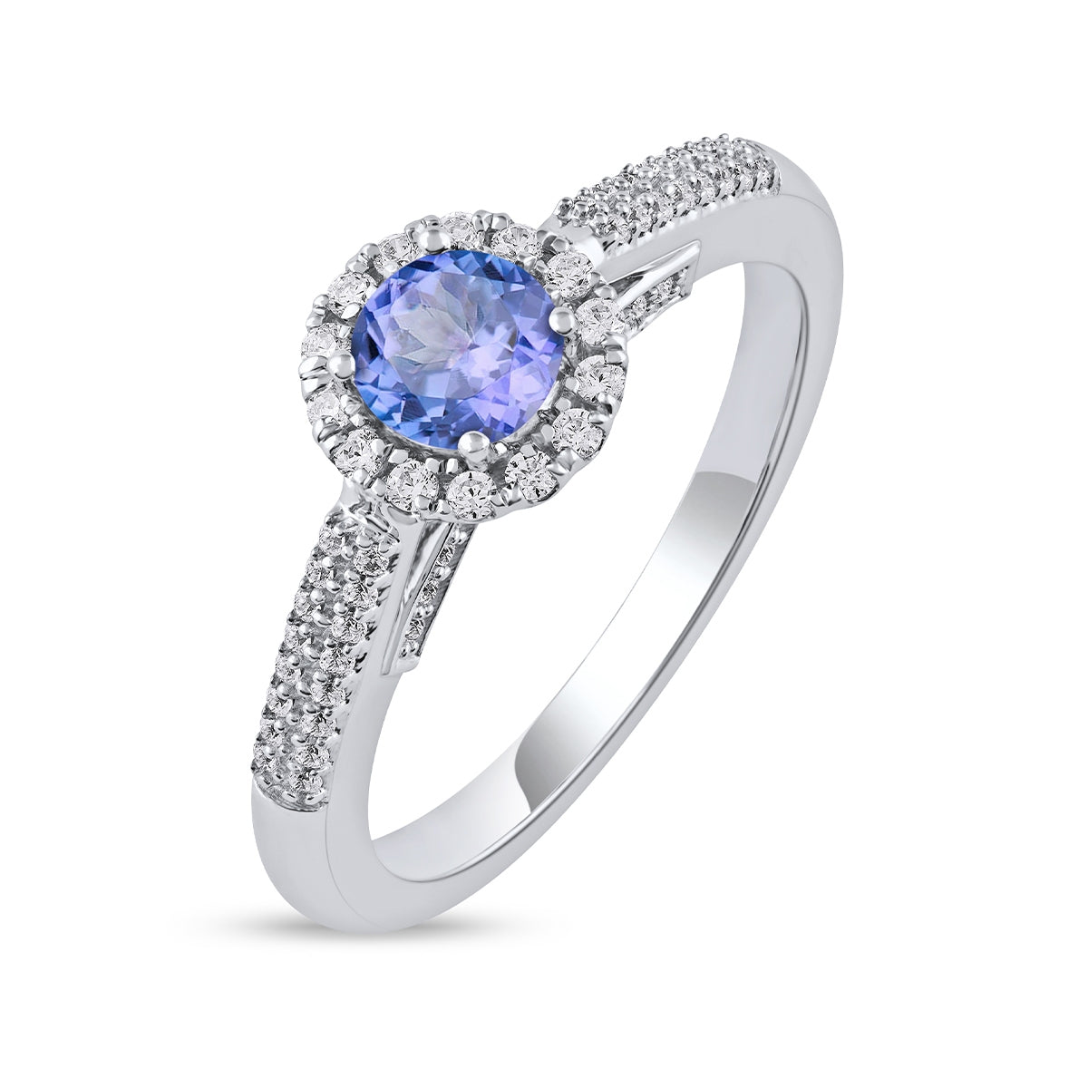 Tanzanite & 1/4 ct. tw. Diamond Halo Engagement Ring in 14K White Gold front view