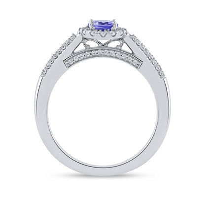 Tanzanite & 1/4 ct. tw. Diamond Halo Engagement Ring in 14K White Gold close-up detail