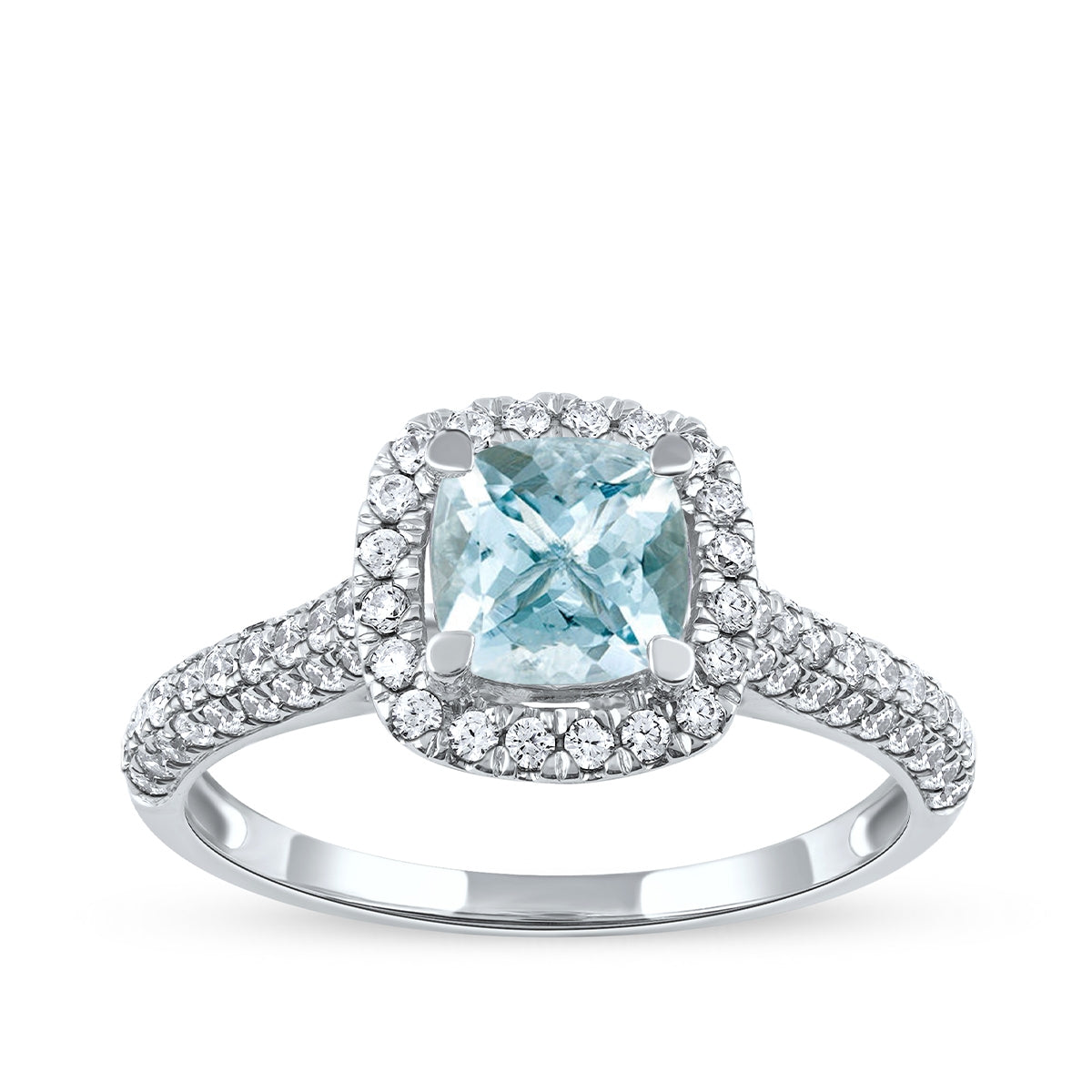Cushion Aquamarine & 1/2 ct. tw. Diamond Halo Engagement Ring in 14K White Gold