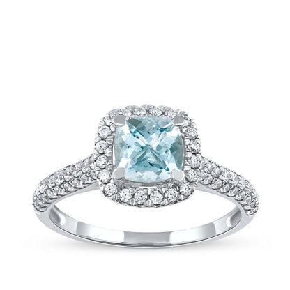Cushion Aquamarine & 1/2 ct. tw. Diamond Halo Engagement Ring in 14K White Gold