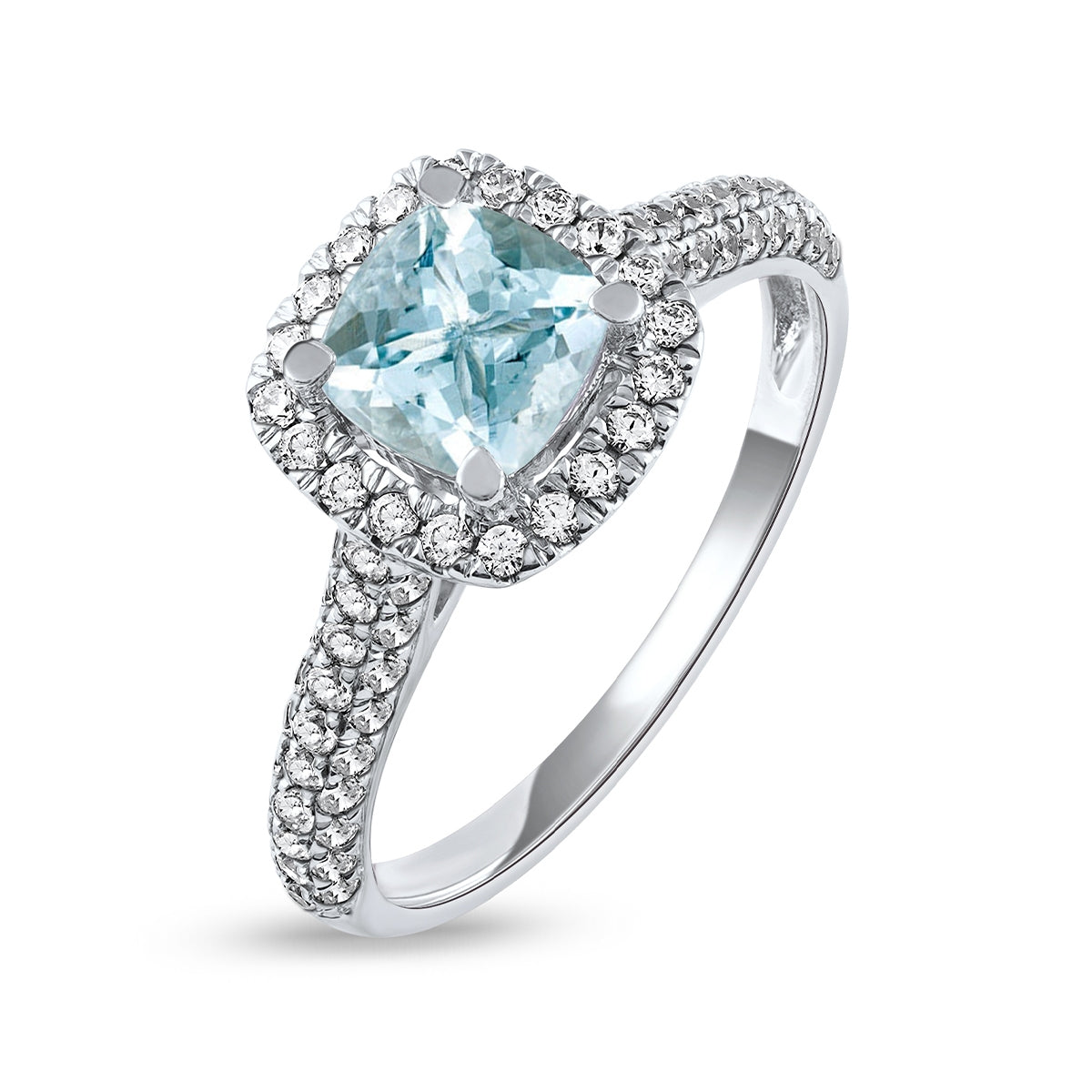 Cushion Aquamarine & 1/2 ct. tw. Diamond Halo Engagement Ring in 14K White Gold front view