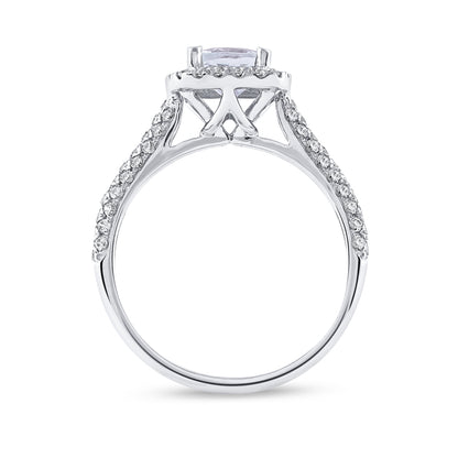 Cushion Aquamarine & 1/2 ct. tw. Diamond Halo Engagement Ring in 14K White Gold close-up detail