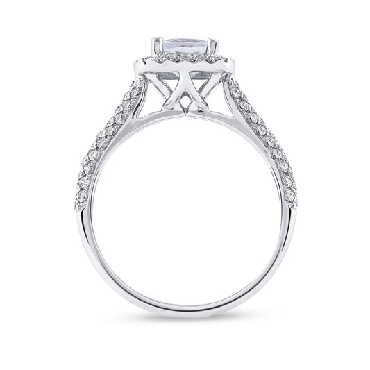 Cushion Aquamarine & 1/2 ct. tw. Diamond Halo Engagement Ring in 14K White Gold close-up detail