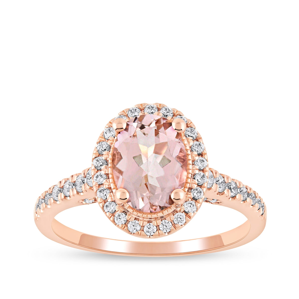 Oval Morganite & 3/8 ct. tw. Diamond Halo Engagement Ring in 14K Pink Gold