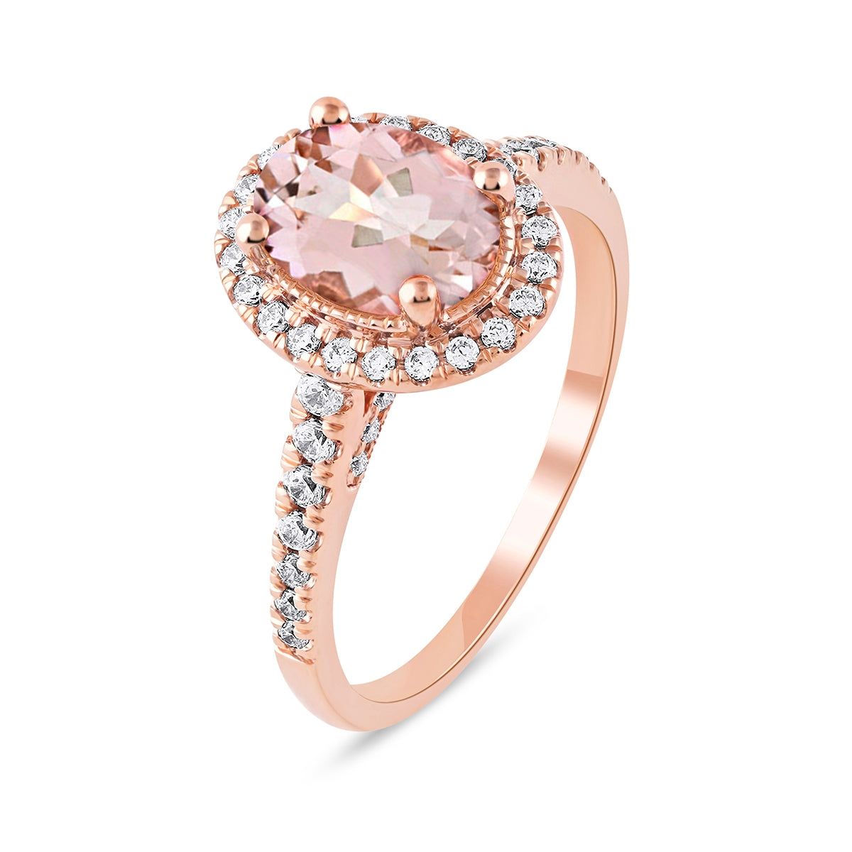 Oval Morganite & 3/8 ct. tw. Diamond Halo Engagement Ring in 14K Pink Gold front view