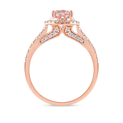 Oval Morganite & 3/8 ct. tw. Diamond Halo Engagement Ring in 14K Pink Gold close-up detail