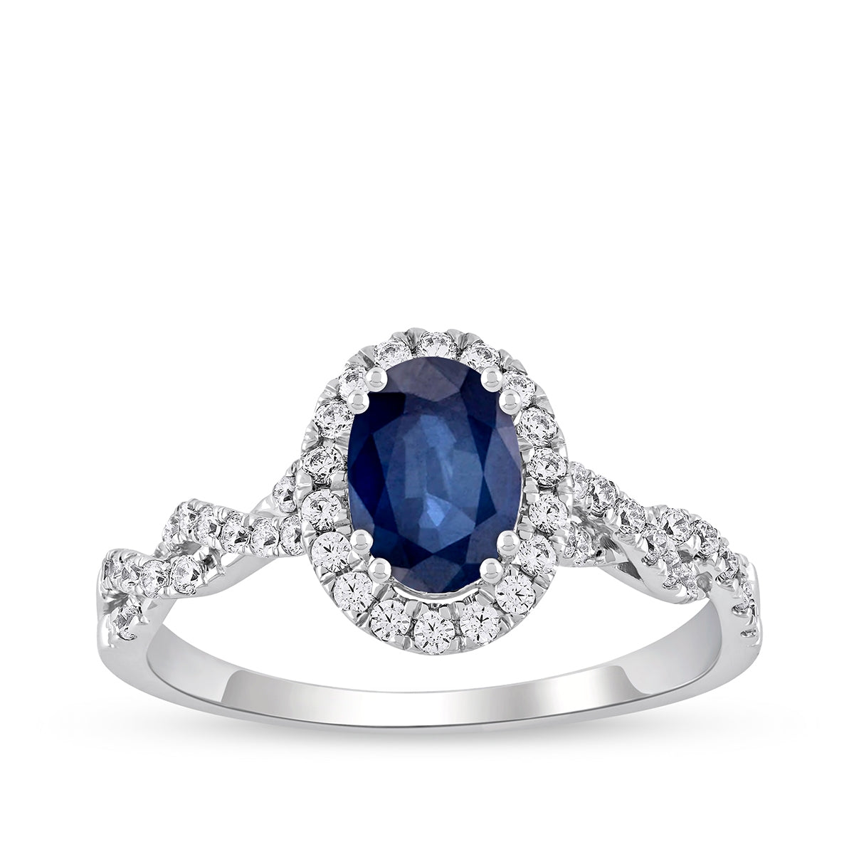 Oval Sapphire & 1/3 ct. tw. Diamond Halo Twist Engagement Ring in 14K White Gold