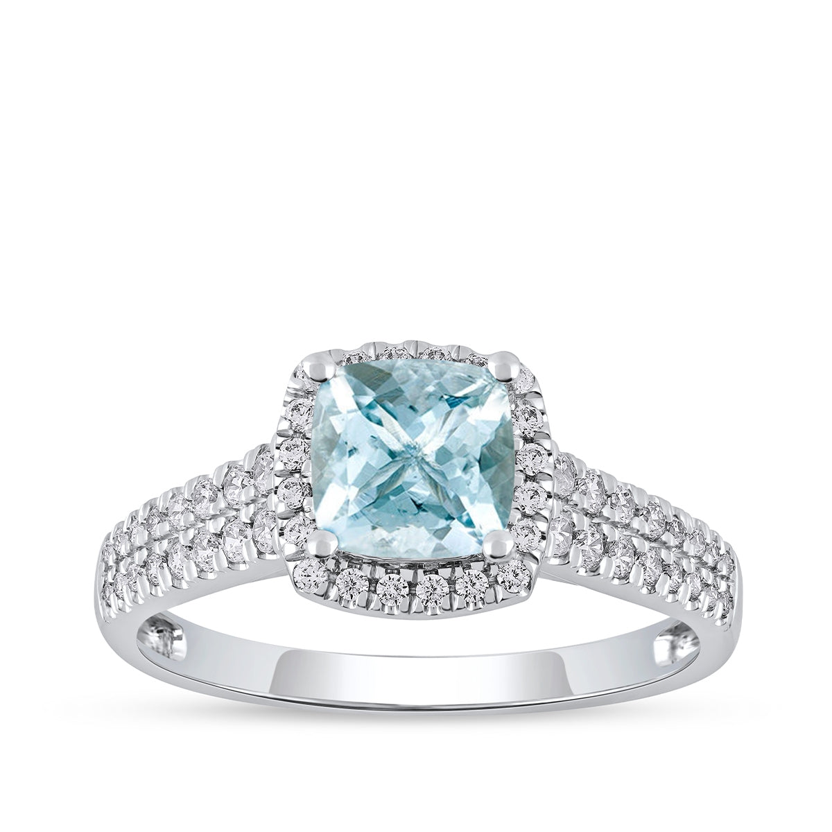 Cushion Aquamarine & 1/3 ct. tw. Diamond Halo Engagement Ring in 14K White Gold
