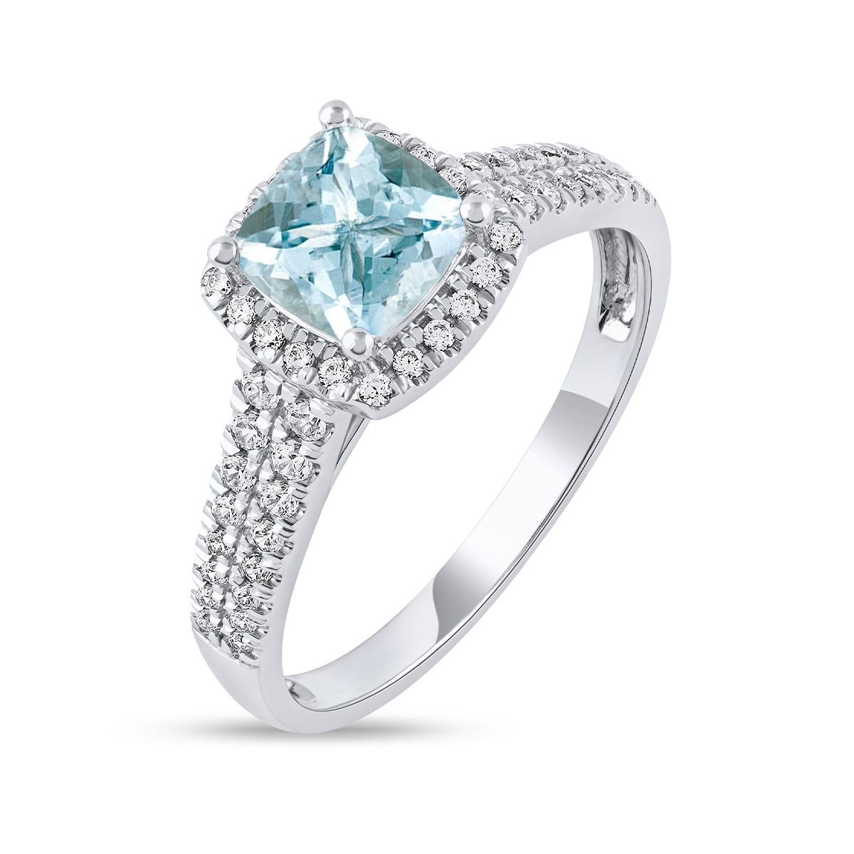 Cushion Aquamarine & 1/3 ct. tw. Diamond Halo Engagement Ring in 14K White Gold front view