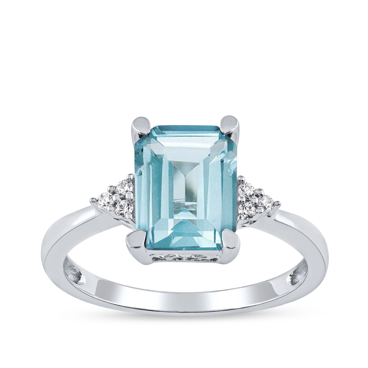 Emerald Cut Aquamarine & Diamond Accent Engagement Ring in 14K White Gold