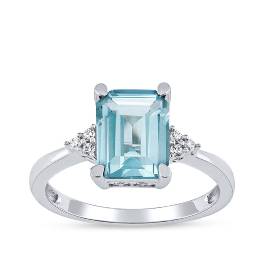 Emerald Cut Aquamarine & Diamond Accent Engagement Ring in 14K White Gold