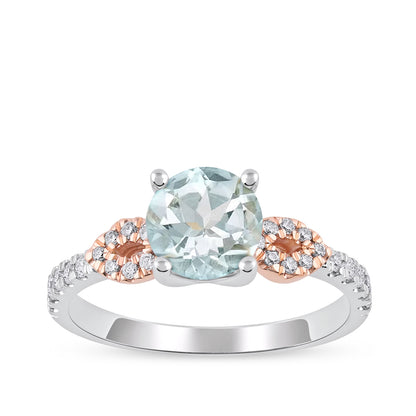 Aquamarine & 1/4 ct. tw. Diamond Engagement Ring in 14K White & Pink Gold