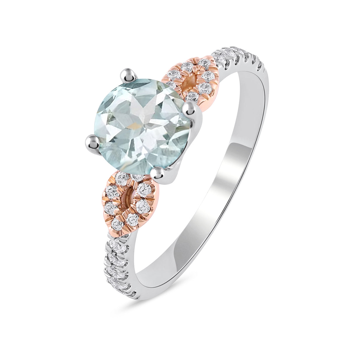 Aquamarine & 1/4 ct. tw. Diamond Engagement Ring in 14K White & Pink Gold front view