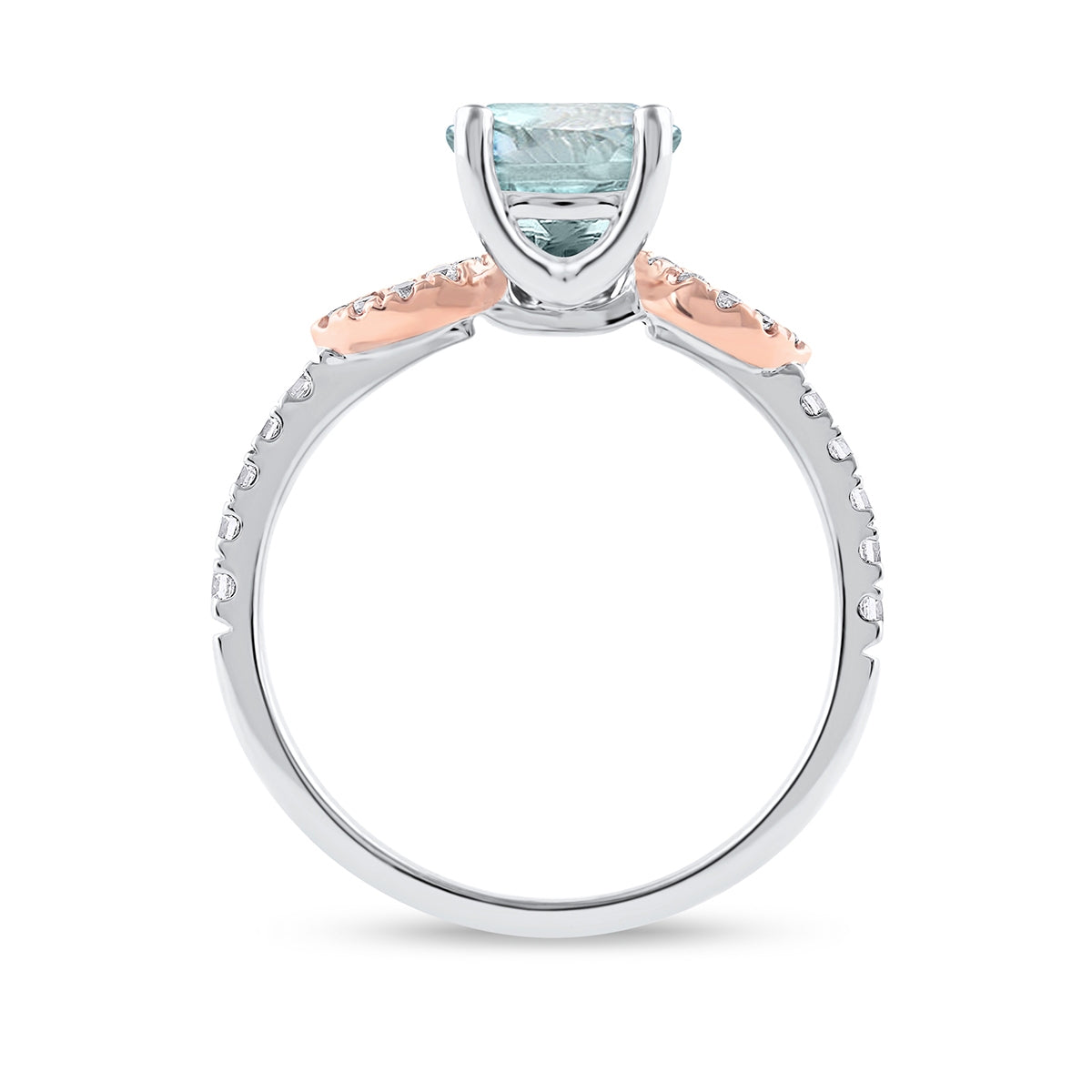 Aquamarine & 1/4 ct. tw. Diamond Engagement Ring in 14K White & Pink Gold close-up detail
