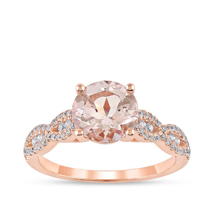 Morganite & 1/3 ct. tw. Diamond Twist Engagement Ring in 14K Pink Gold