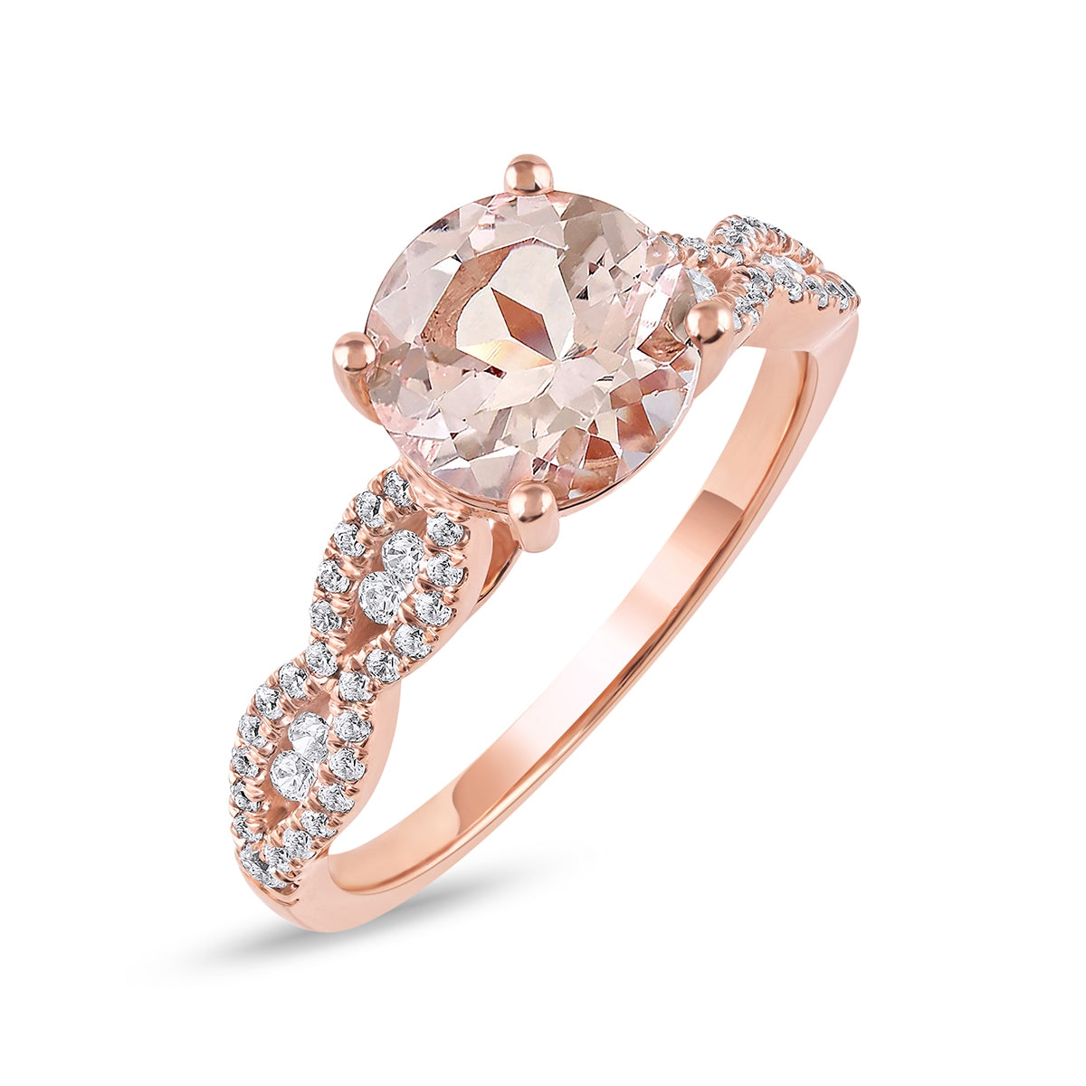 Morganite & 1/3 ct. tw. Diamond Twist Engagement Ring in 14K Pink Gold front view