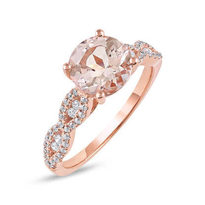 Morganite & 1/3 ct. tw. Diamond Twist Engagement Ring in 14K Pink Gold front view