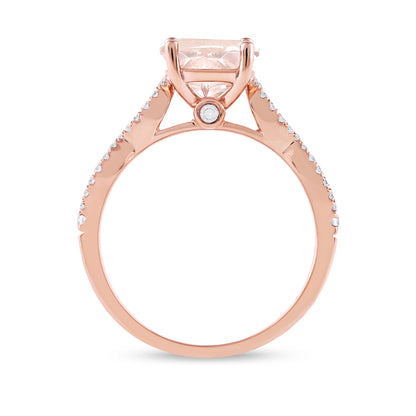 Morganite & 1/3 ct. tw. Diamond Twist Engagement Ring in 14K Pink Gold close-up detail