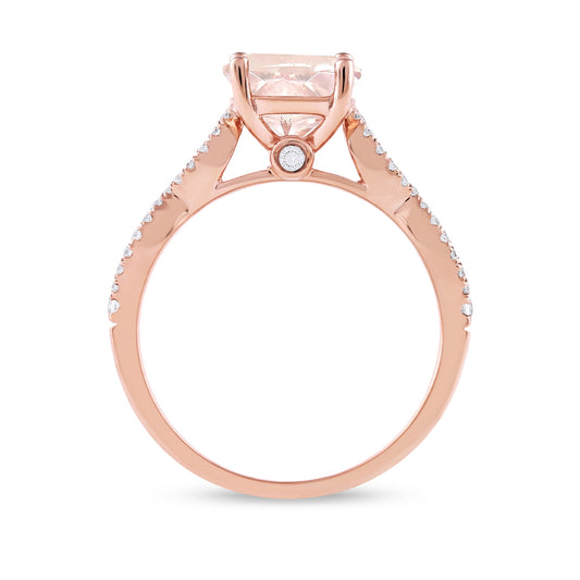 Morganite & 1/3 ct. tw. Diamond Twist Engagement Ring in 14K Pink Gold close-up detail