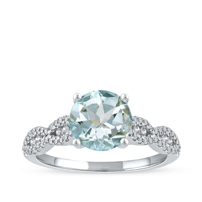 Aquamarine & 1/3 ct. tw. Diamond Twist Engagement Ring in 14K White Gold