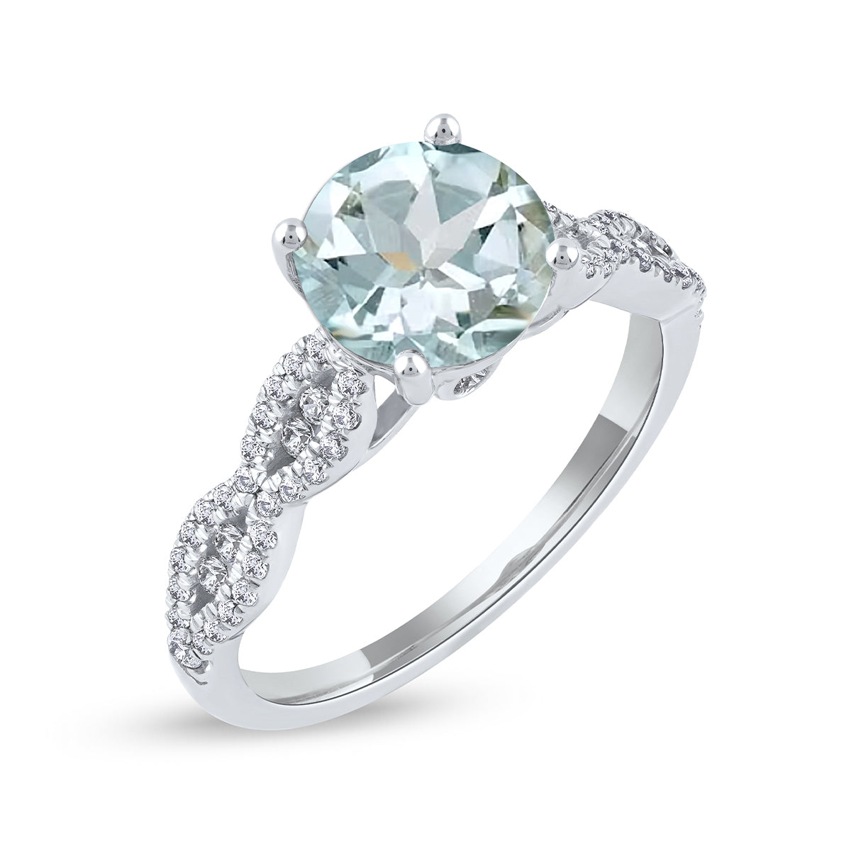 Aquamarine & 1/3 ct. tw. Diamond Twist Engagement Ring in 14K White Gold front view
