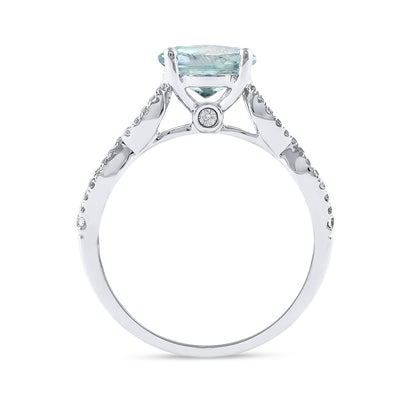Aquamarine & 1/3 ct. tw. Diamond Twist Engagement Ring in 14K White Gold close-up detail