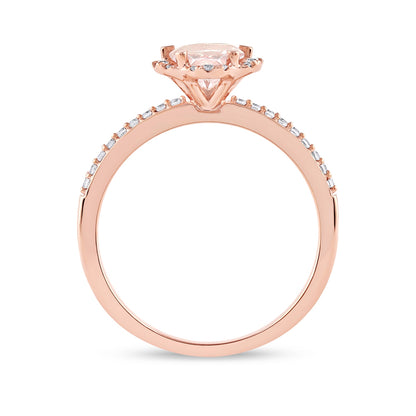 Morganite & 1/6 ct. tw. Diamond Scalloped Halo Engagement Ring in 14K Pink Gold close-up detail