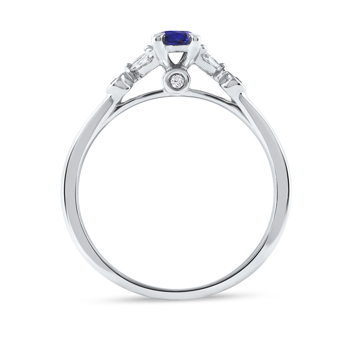 Oval Sapphire & 1/6 ct. tw. Marquise & Round Diamond Engagement Ring in 14K White Gold close-up detail